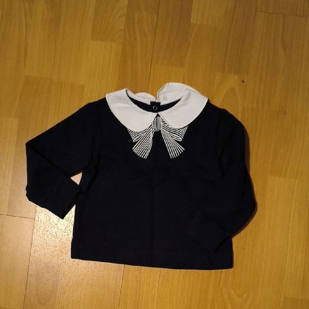 Jacadi | Navy Long Sleeve Shirt with White Collar and Striped Bow